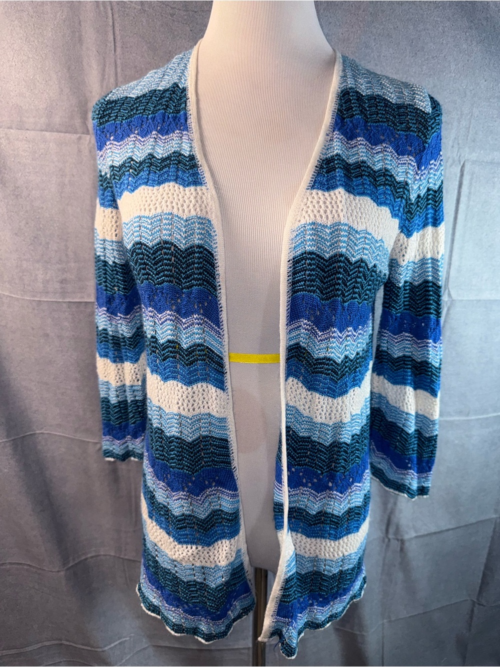 2380-Christopher & Banks Blue and White Striped Open Cardigan